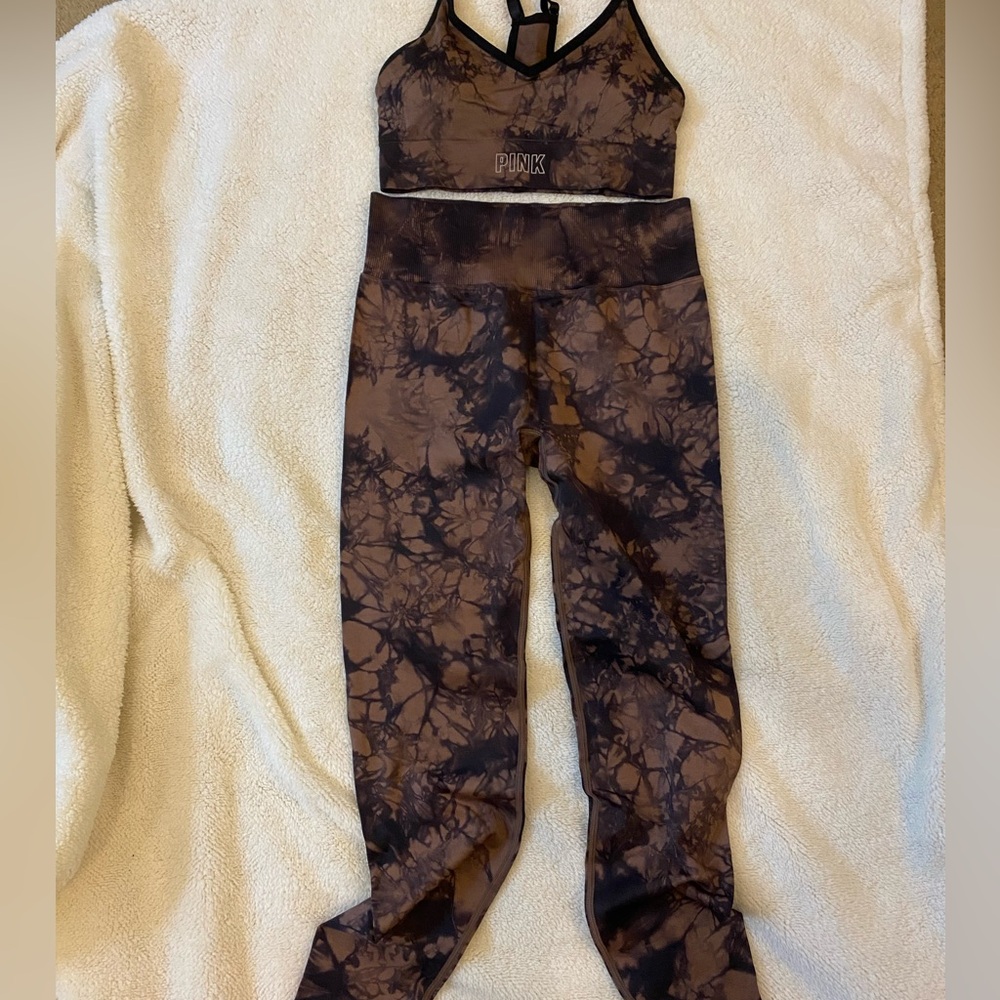 NWT VS PINK Sport Set Brown Tie Dye